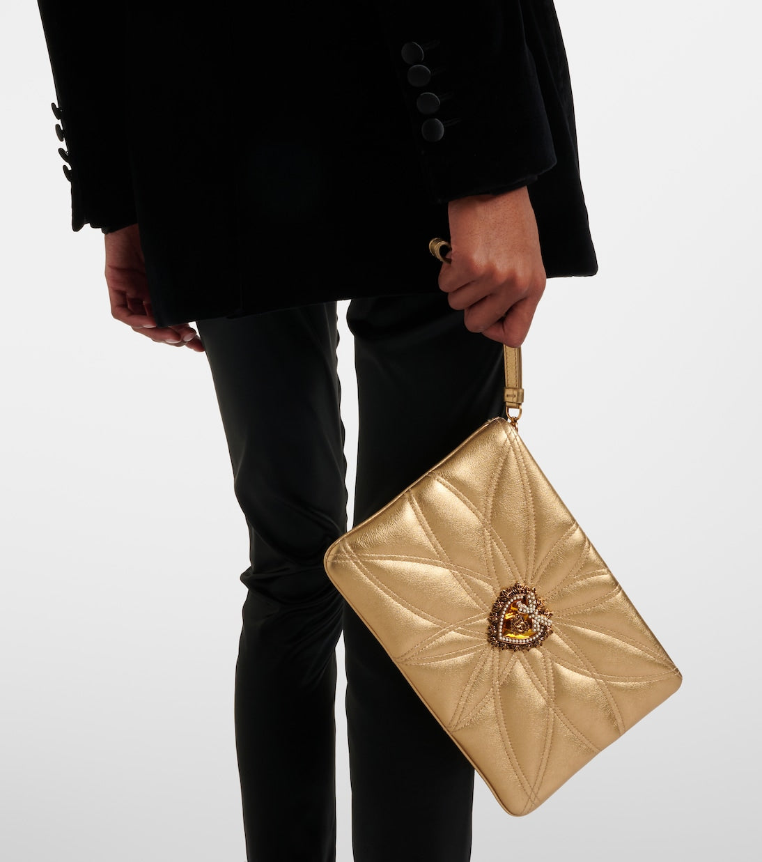 Dolce&Gabbana - Devotion Mini metallic leather pouch