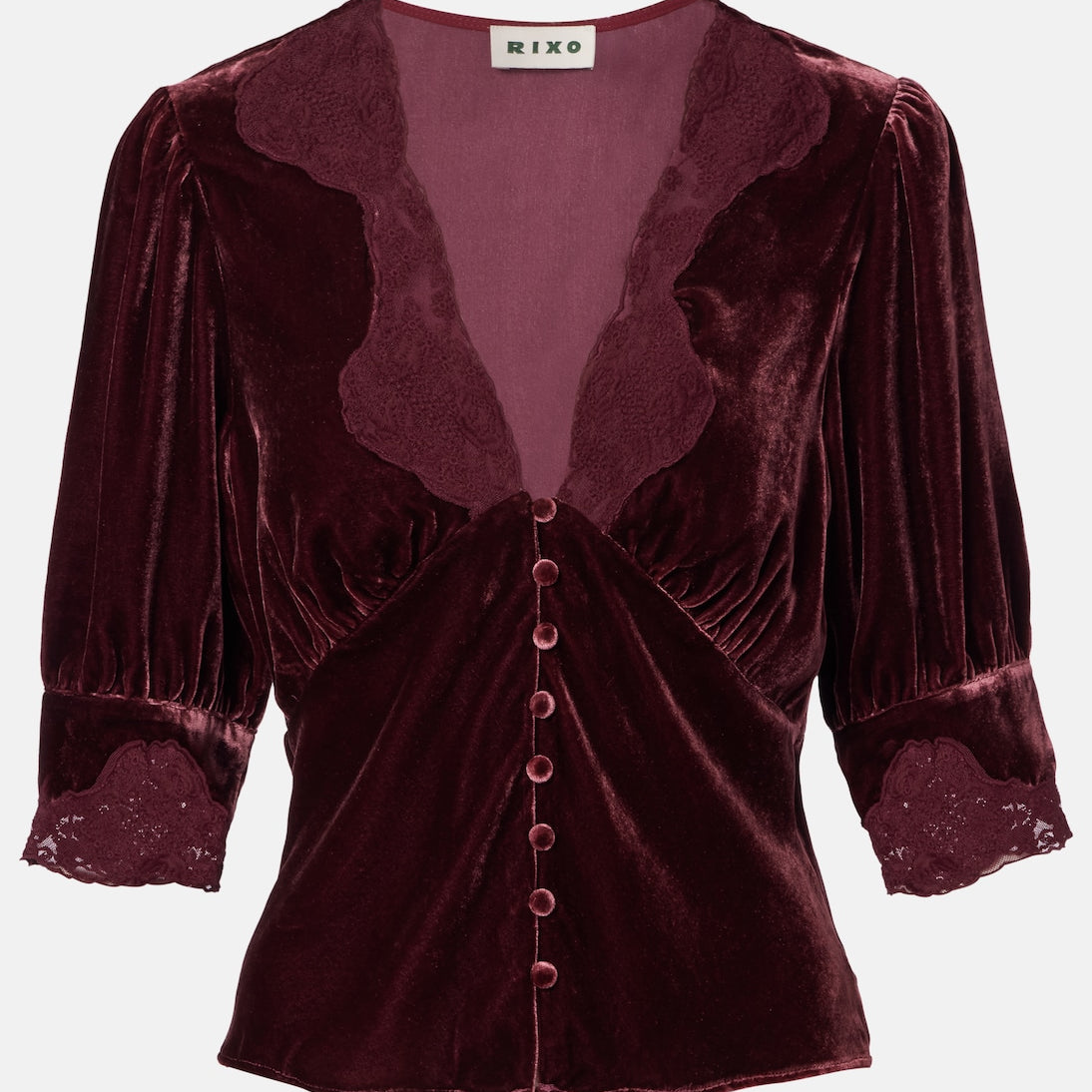 Rixo - Amanda lace-trimmed velvet top