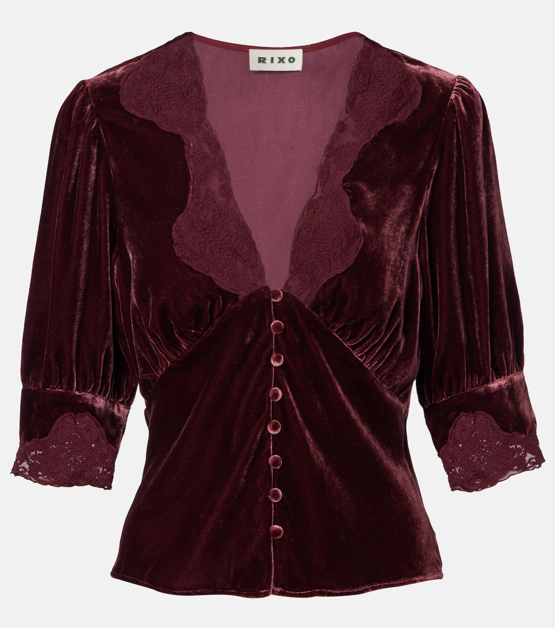 Rixo - Amanda lace-trimmed velvet top