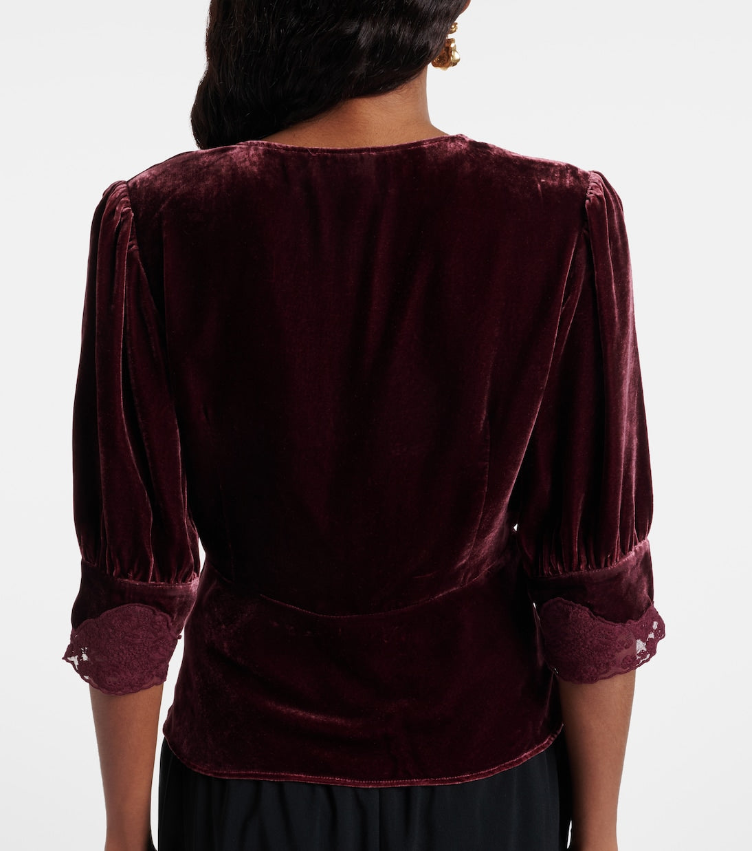 Rixo - Amanda lace-trimmed velvet top