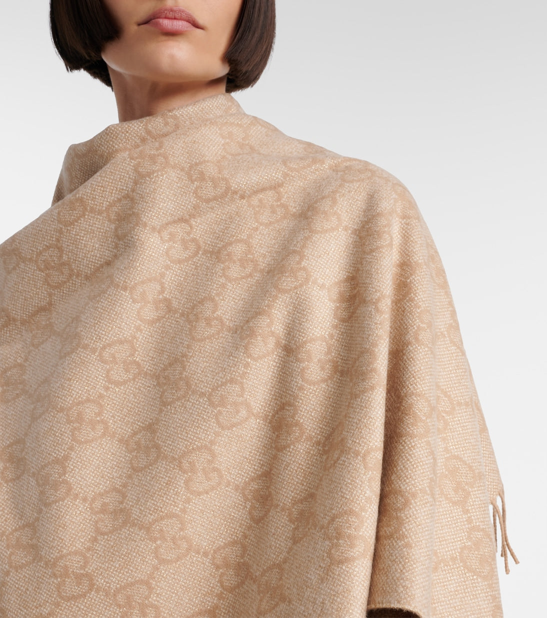 Gucci - GG fringed cashmere-blend lamé cape