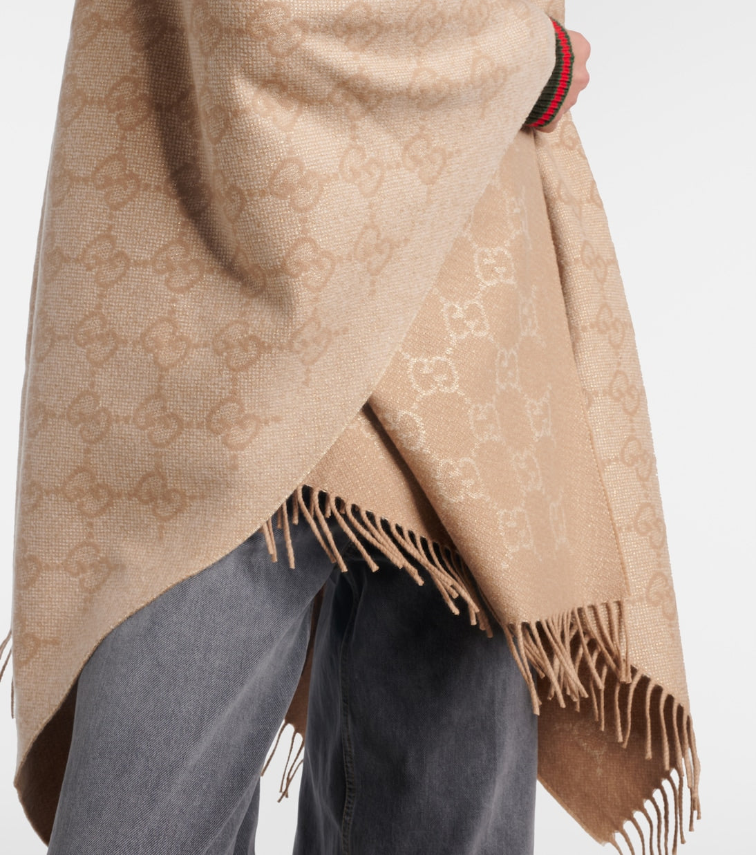 Gucci - GG fringed cashmere-blend lamé cape