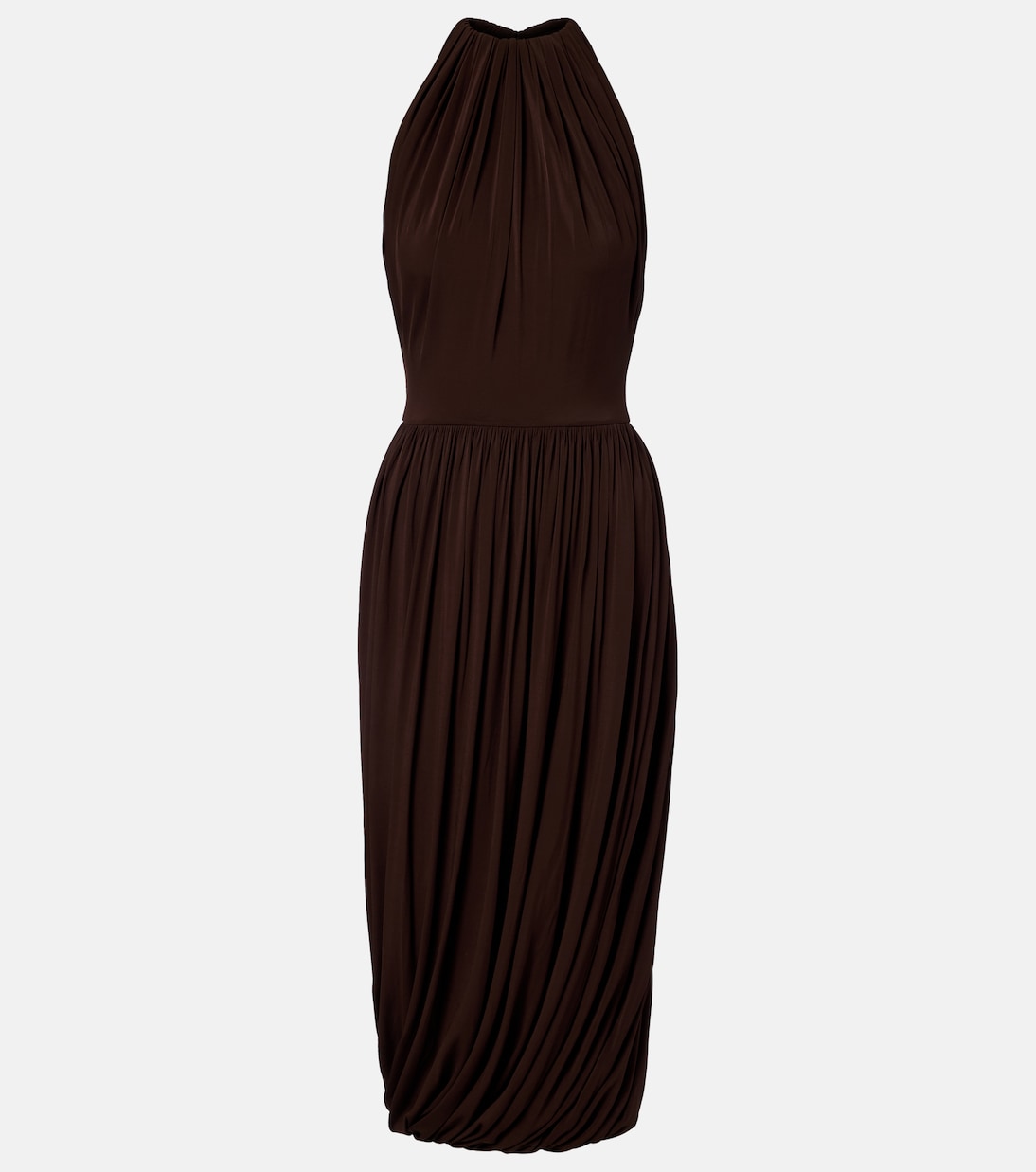 Alaïa - Gathered pleated halterneck midi dress