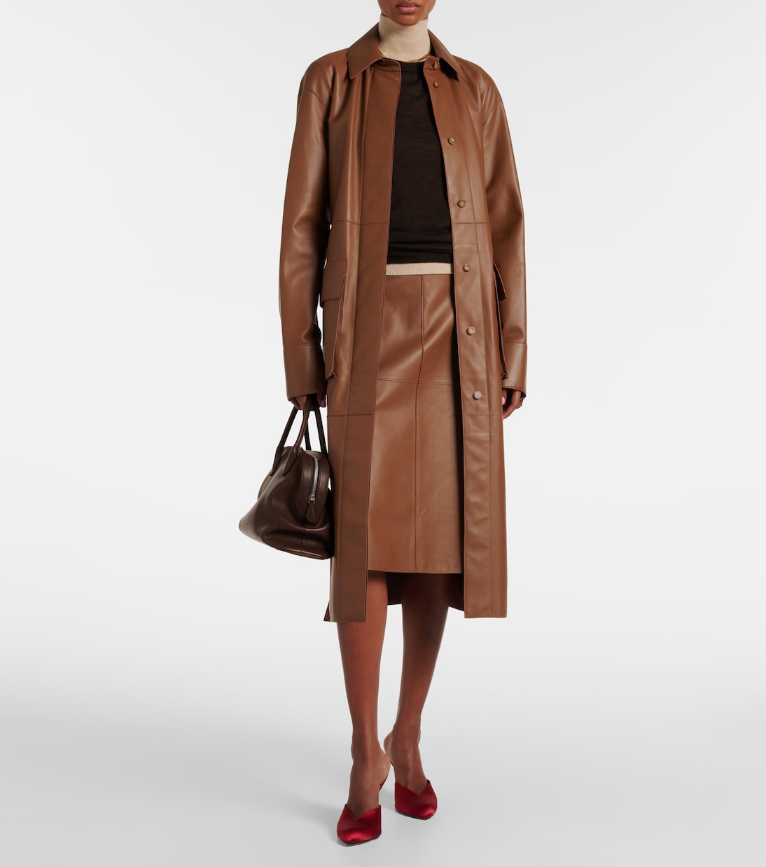 Joseph - Niven leather midi skirt