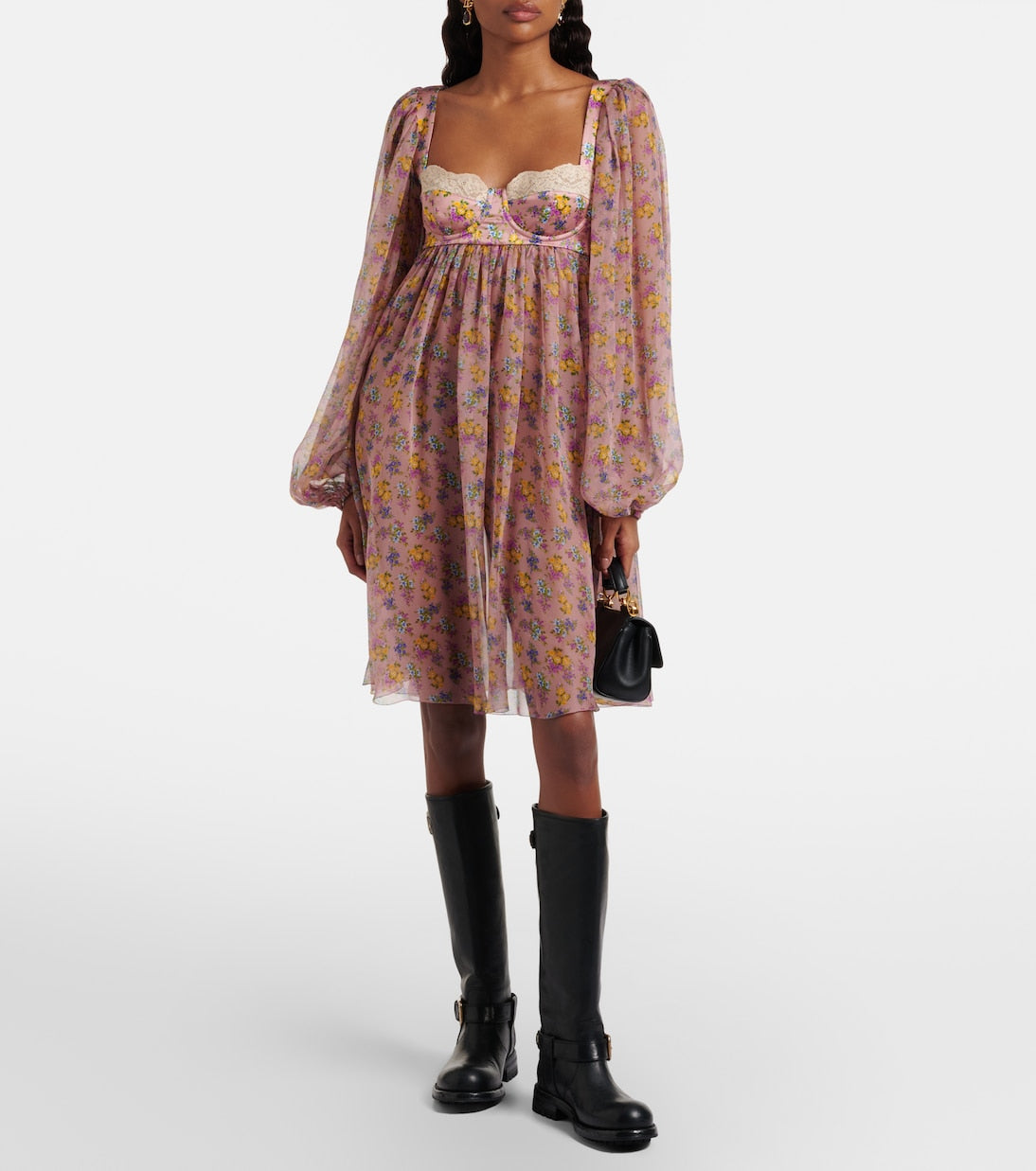 Dolce&Gabbana - Floral lace-trimmed silk and cotton-blend chiffon minidress
