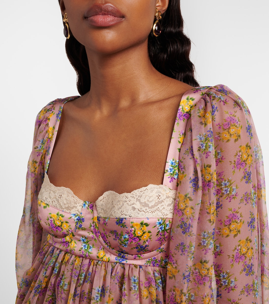Dolce&Gabbana - Floral lace-trimmed silk and cotton-blend chiffon minidress