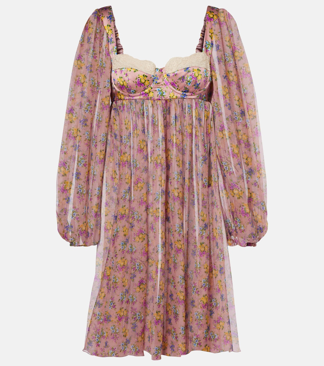 Dolce&Gabbana - Floral lace-trimmed silk and cotton-blend chiffon minidress