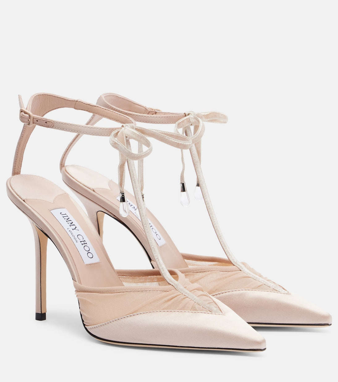 Jimmy Choo - Afia 100 velvet-trimmed satin pumps