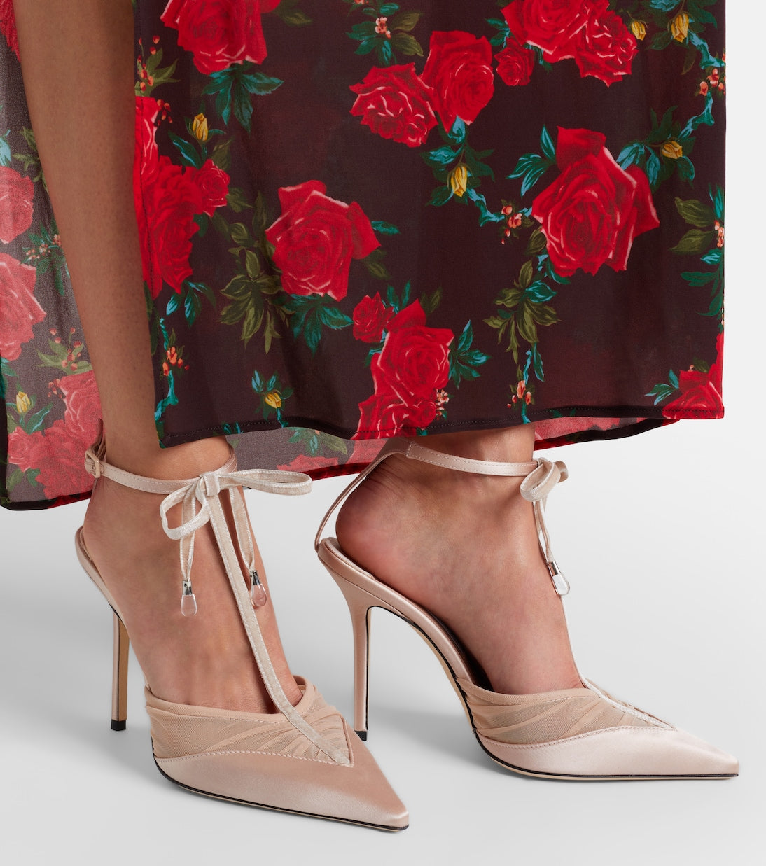 Jimmy Choo - Afia 100 velvet-trimmed satin pumps