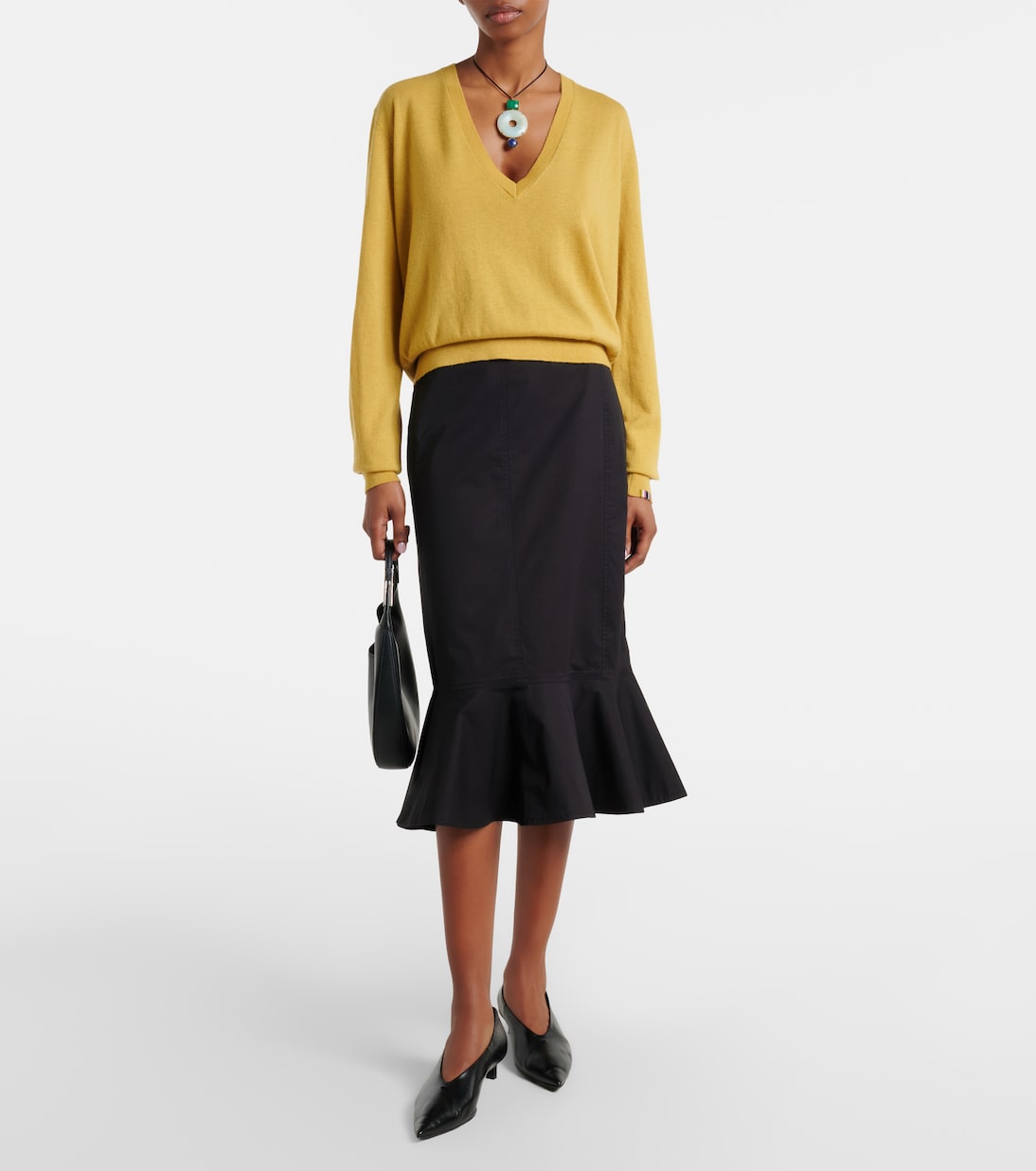 Plan C - Ruffled cotton-blend poplin midi skirt