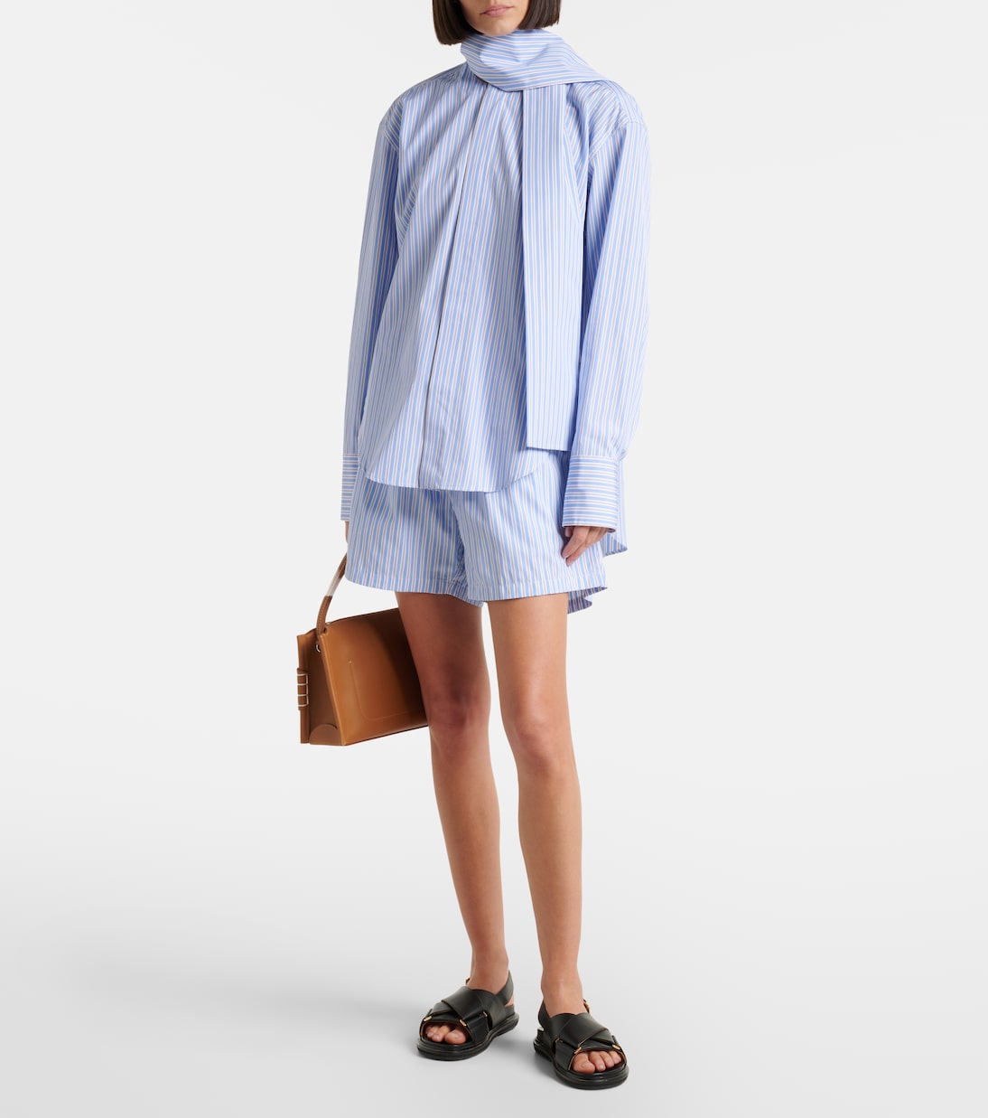 Plan C - Striped cotton shorts