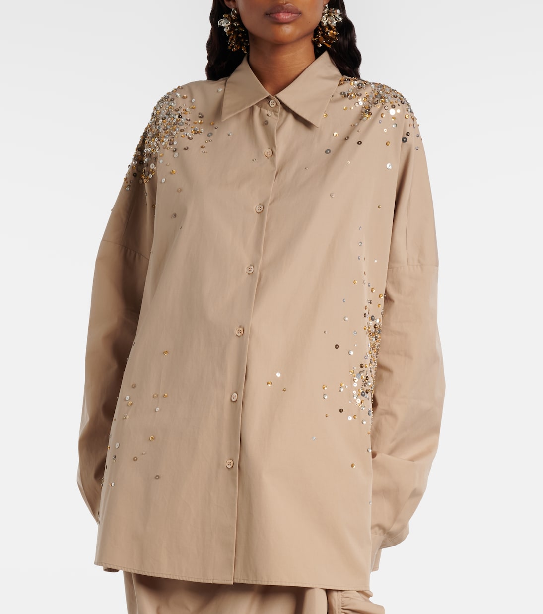 Dries Van Noten - Sequined oversized cotton shirt