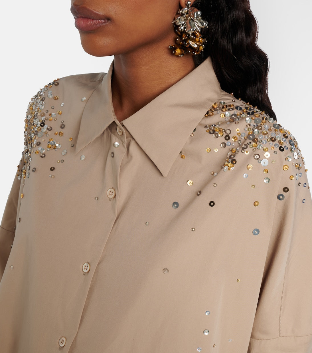 Dries Van Noten - Sequined oversized cotton shirt