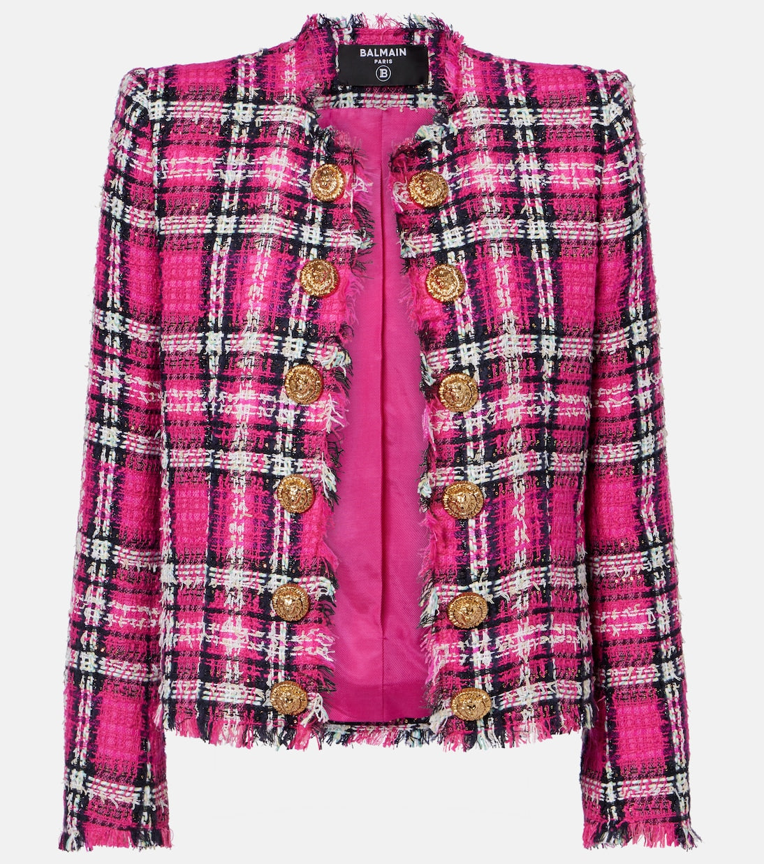 Balmain - Checked cotton and wool-blend tweed jacket