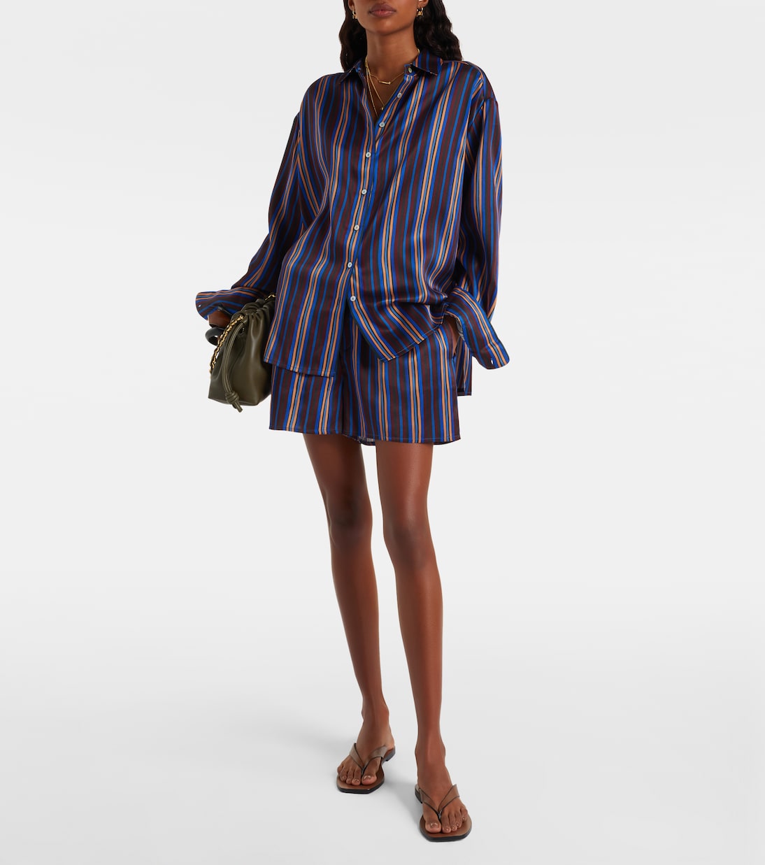 Asceno - Franca striped silk charmeuse pajama shorts