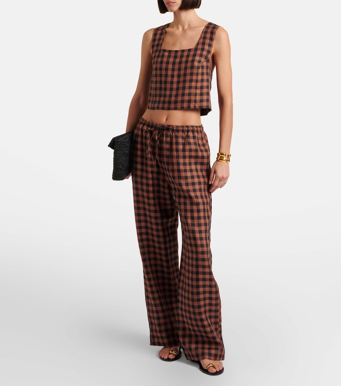 Asceno - Checked linen wide-leg pants