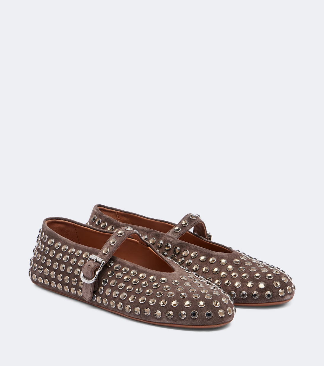 Alaïa - Embellished suede Mary Jane flats