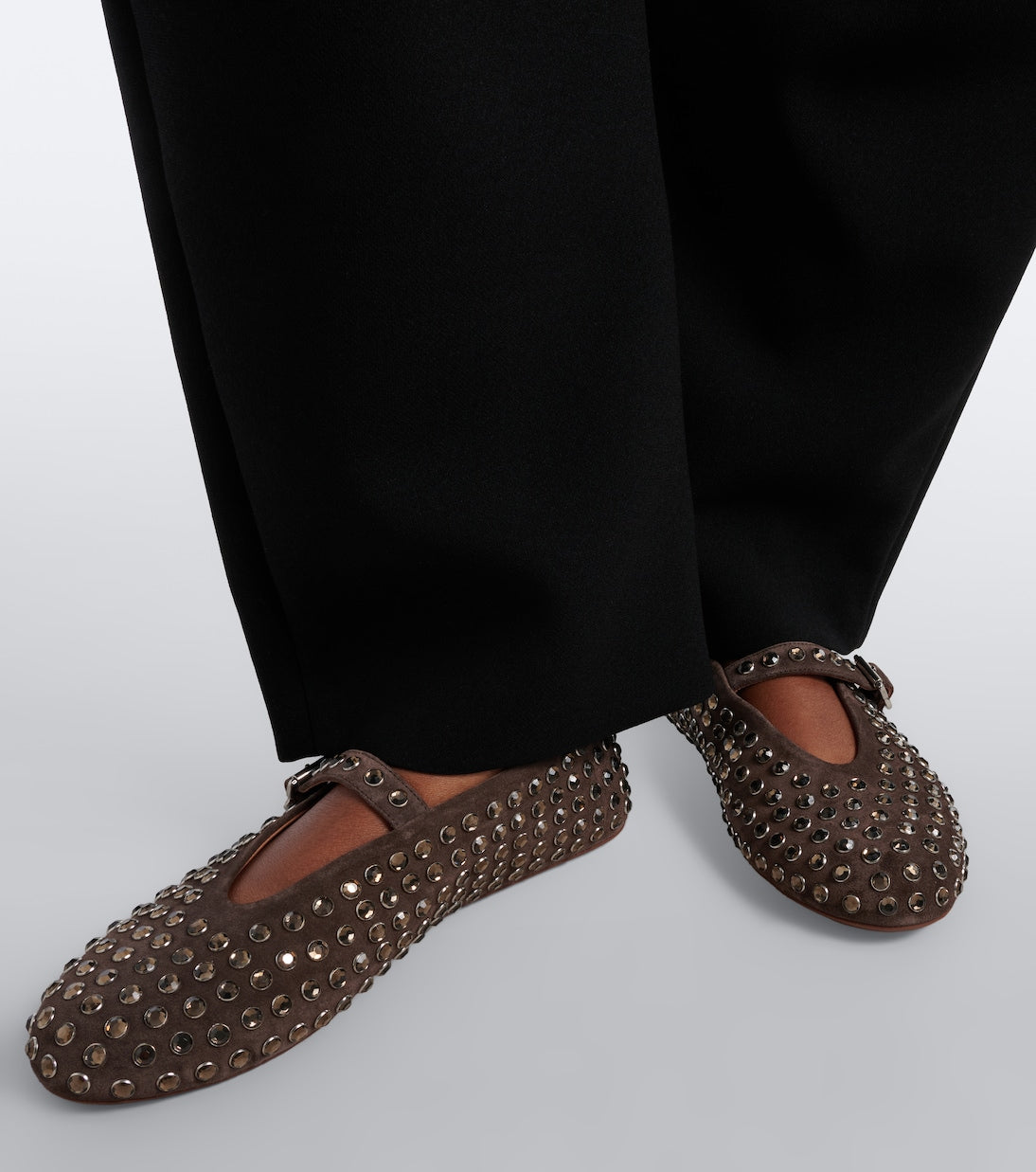 Alaïa - Embellished suede Mary Jane flats