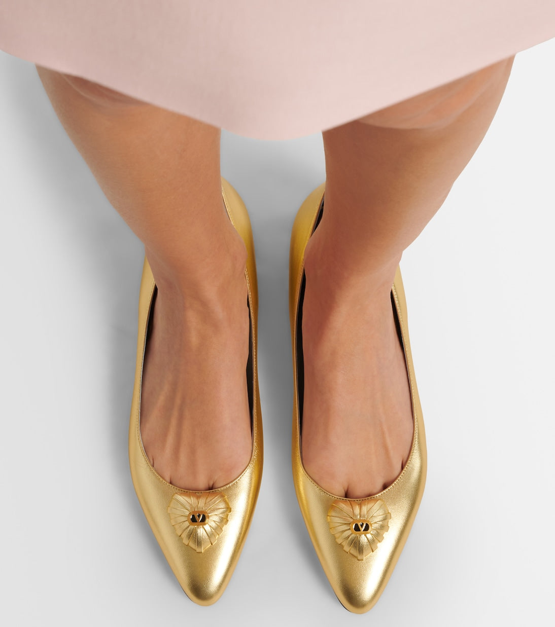 Valentino Garavani - Cœur Royal metallic leather ballet flats