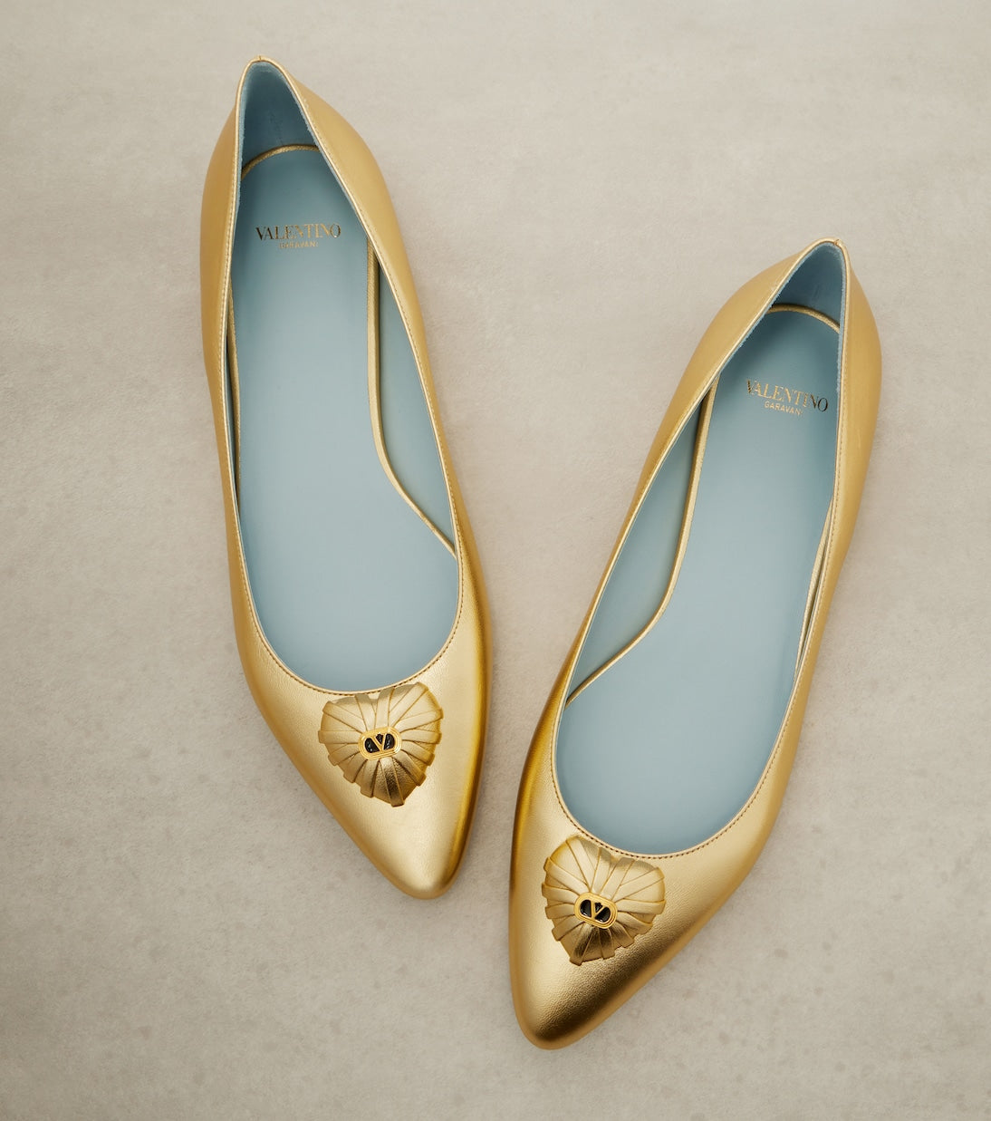 Valentino Garavani - Cœur Royal metallic leather ballet flats