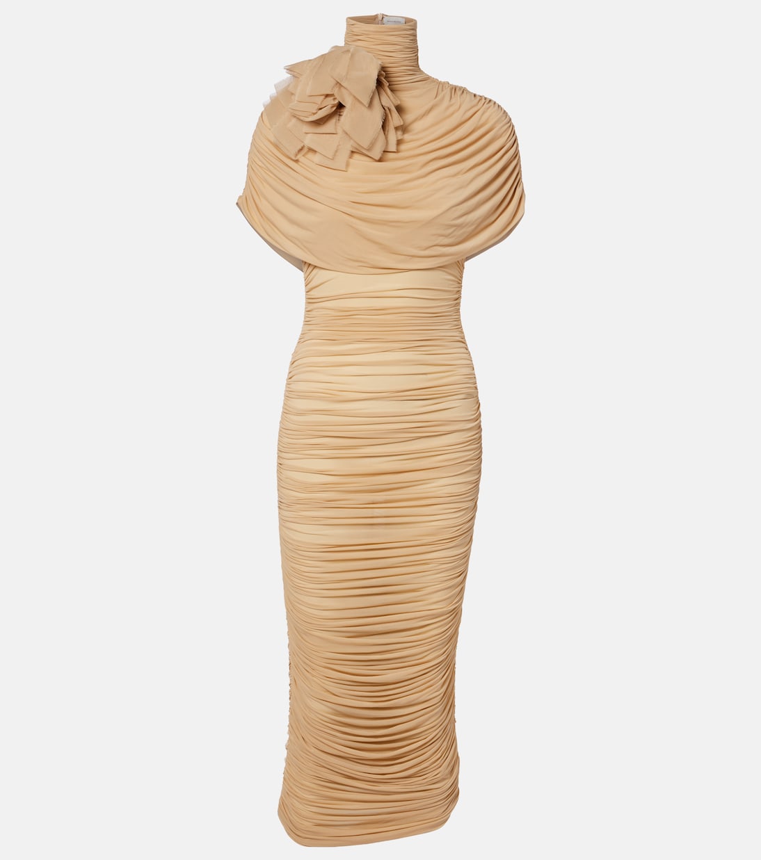 Magda Butrym - Floral-appliqué ruched caped jersey midi dress