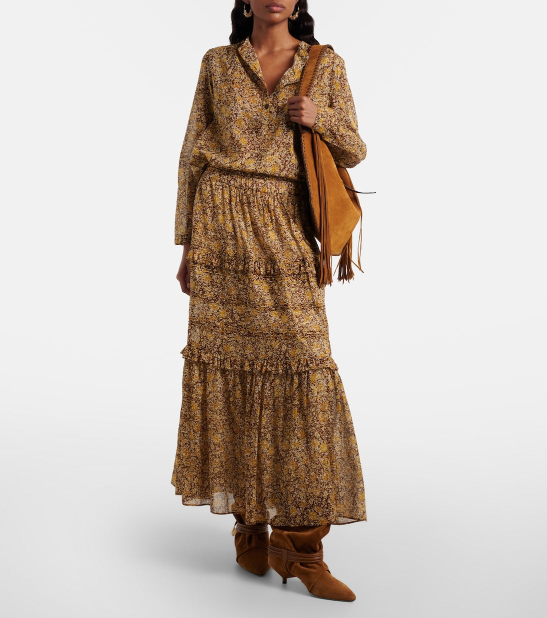 Marant Etoile - Volumia floral cotton tiered maxi skirt