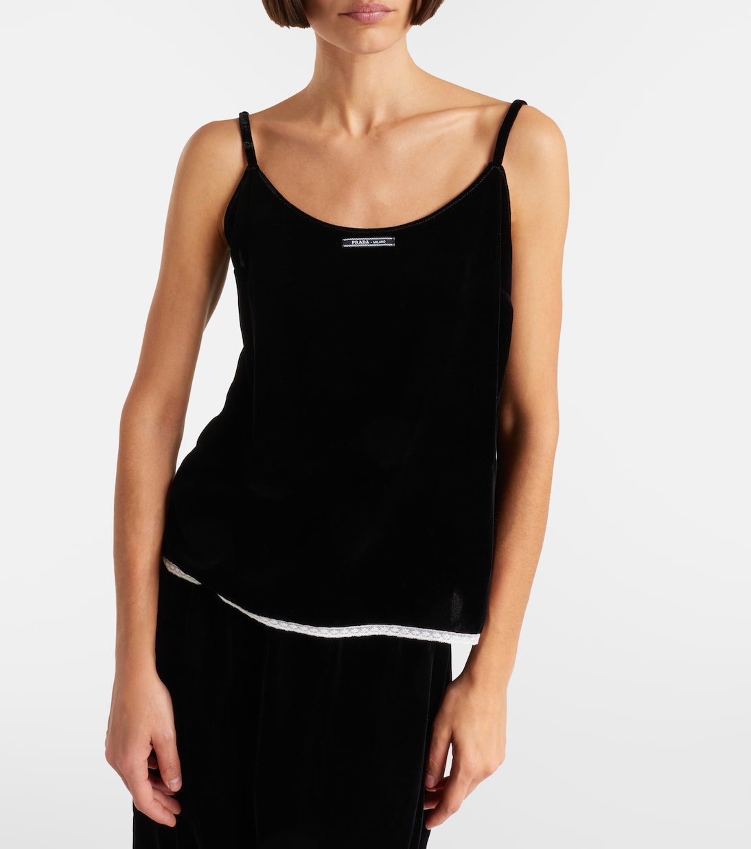 Prada - Lace-trimmed velvet camisole