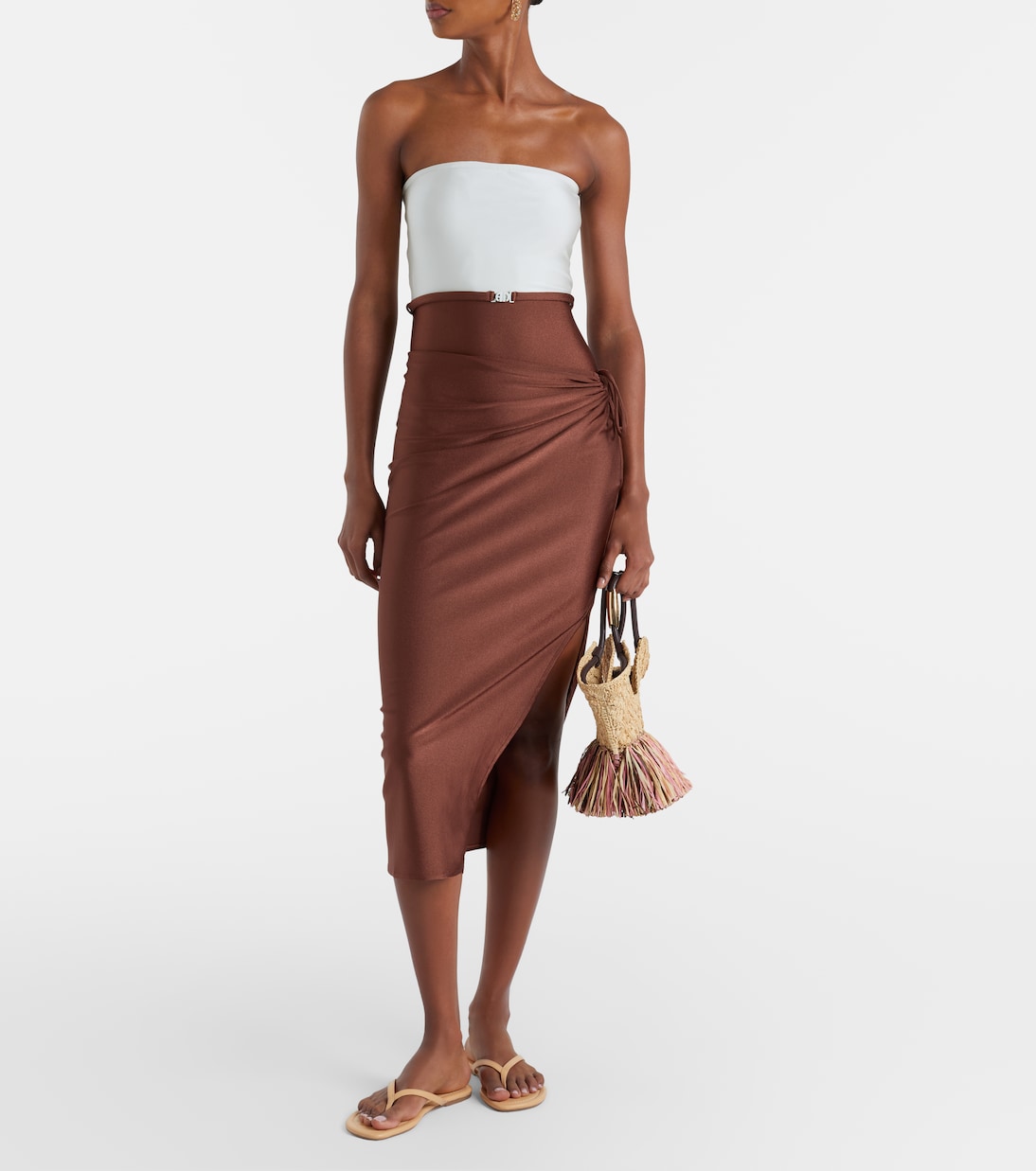 Adriana Degreas - Solid Ruched gathered midi skirt