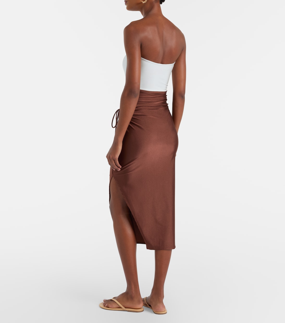 Adriana Degreas - Solid Ruched gathered midi skirt