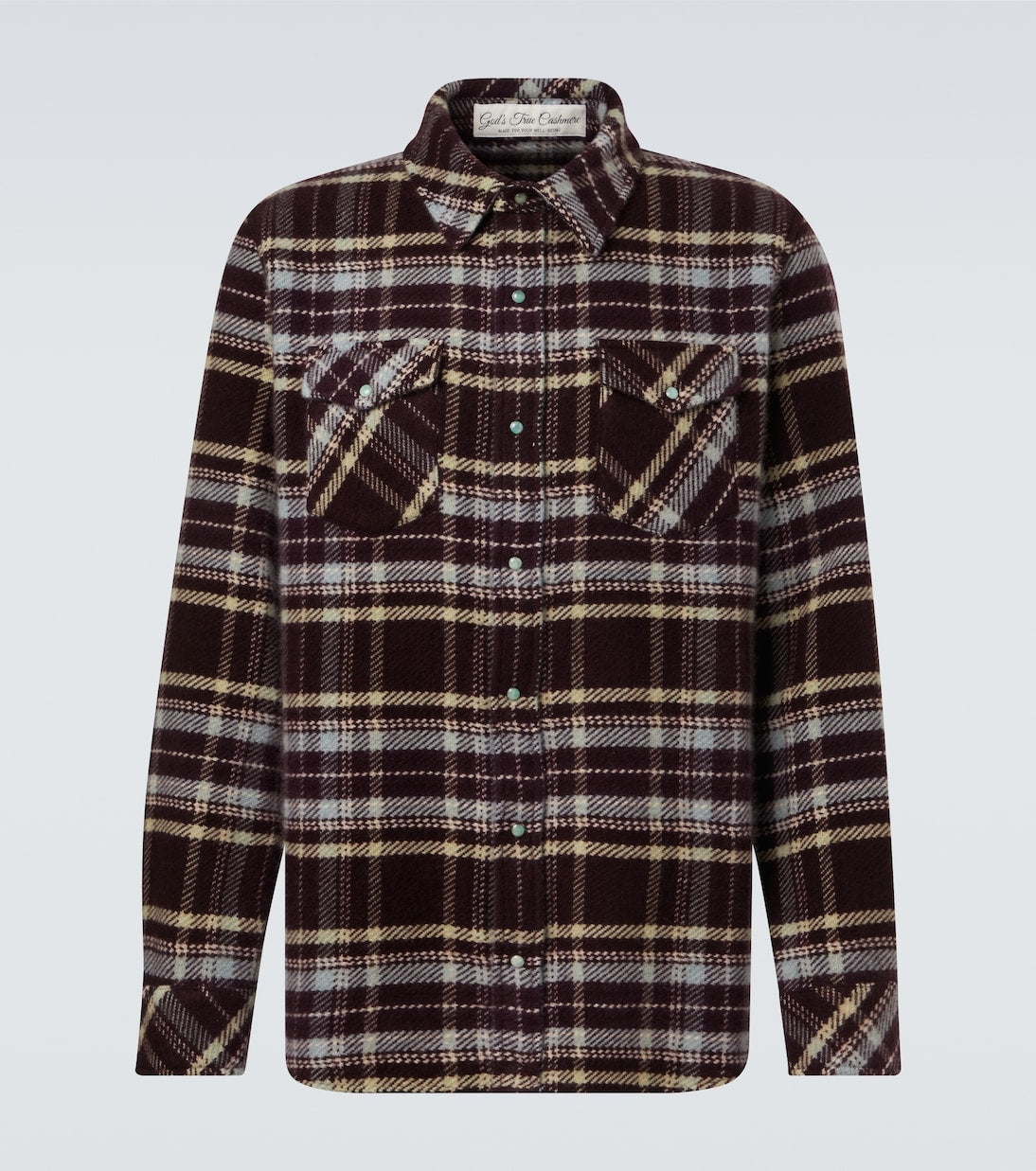 God's True Cashmere - Plaid cashmere shirt with emerald