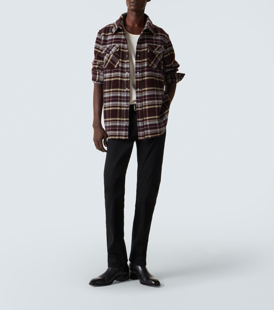 God's True Cashmere - Plaid cashmere shirt with emerald
