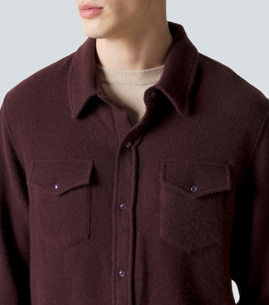 God's True Cashmere - Claret cashmere shirt with amethyst