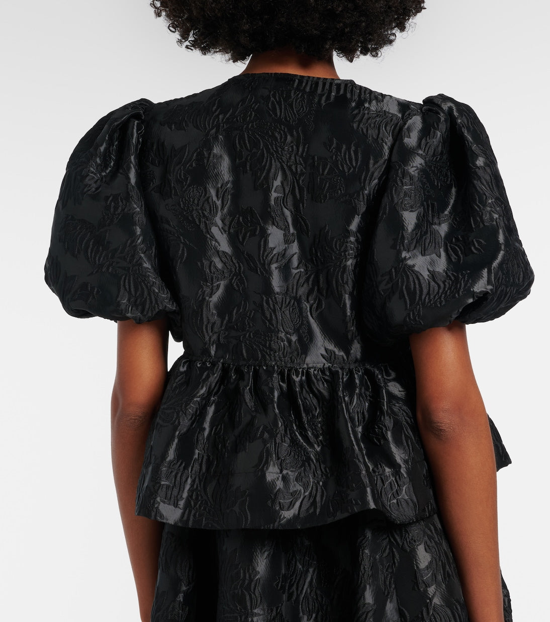 Ganni - Bow-detail floral peplum satin blouse