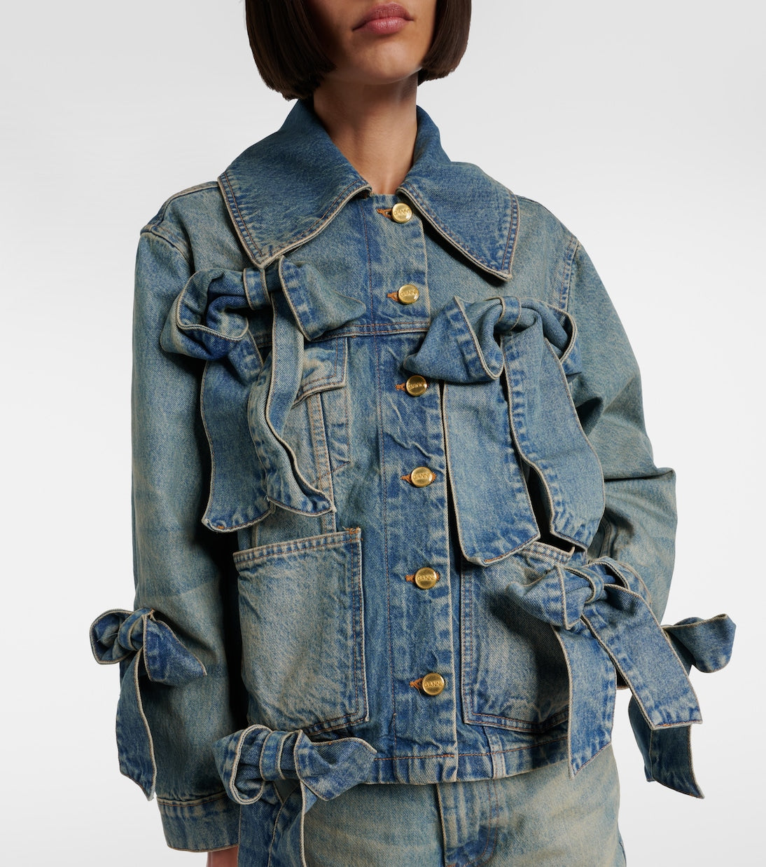 Ganni - Bow-detail denim jacket