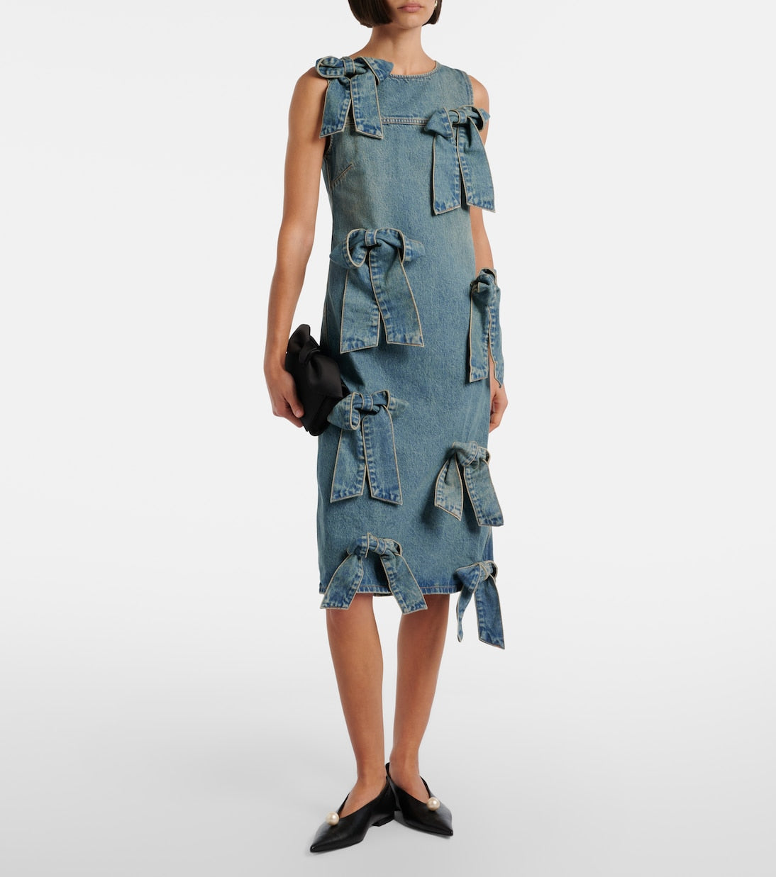 Ganni - Bow-detail denim midi dress