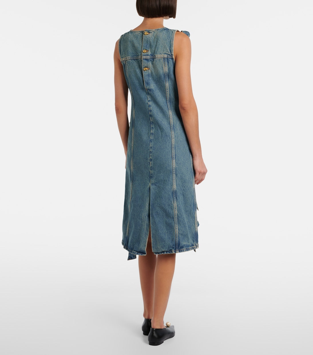 Ganni - Bow-detail denim midi dress