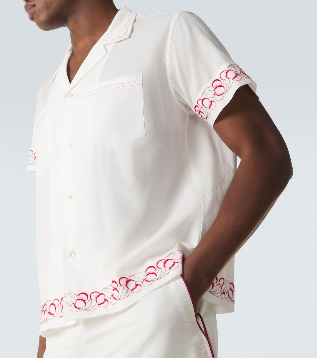 Bode - Embroidered cotton poplin bowling shirt