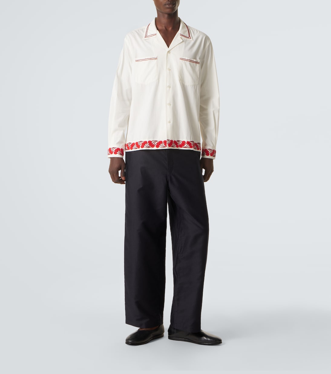 Bode - Cherry Lane beaded cotton poplin shirt