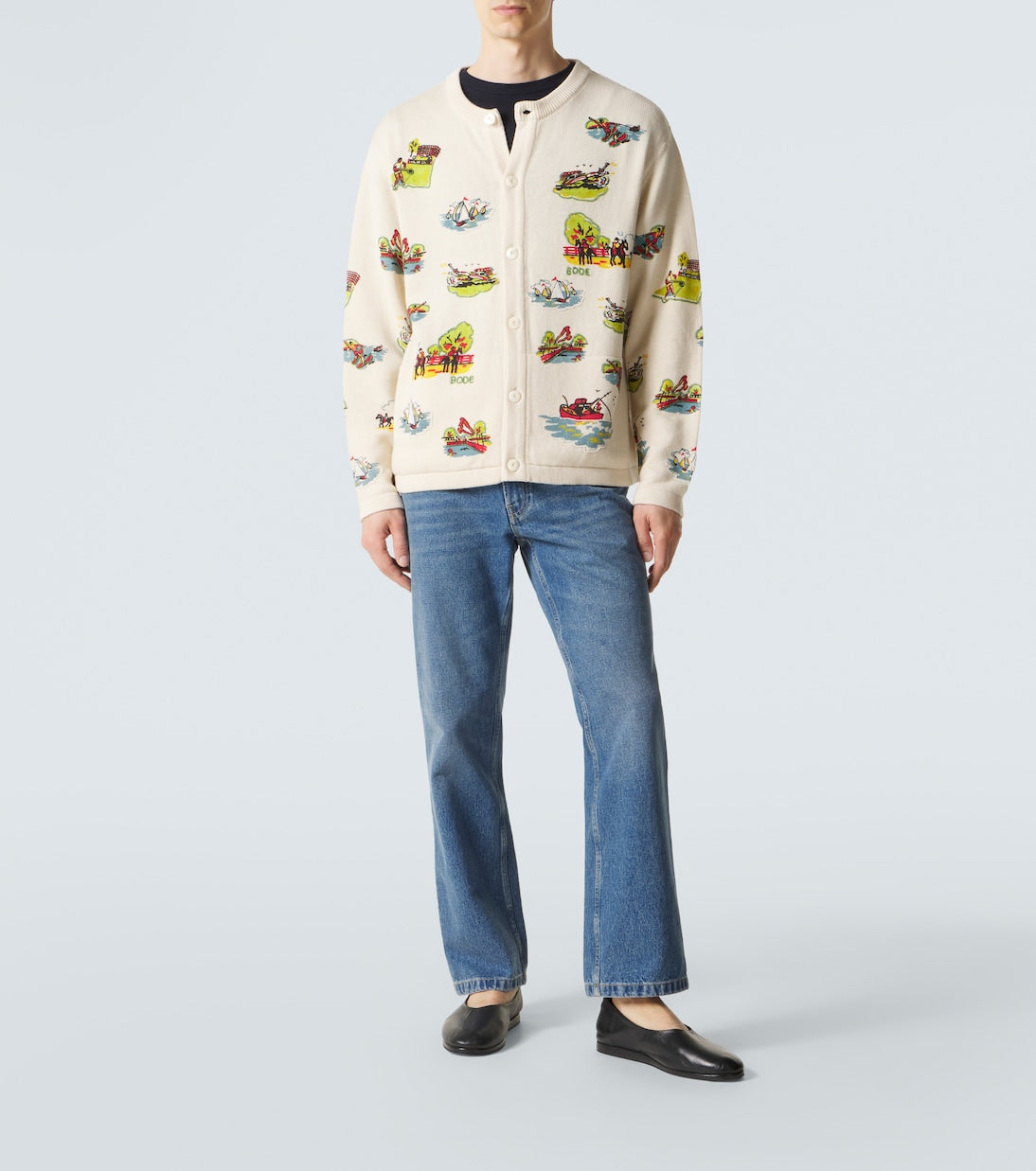 Bode - Beaded Camp wool and cotton cardigan
