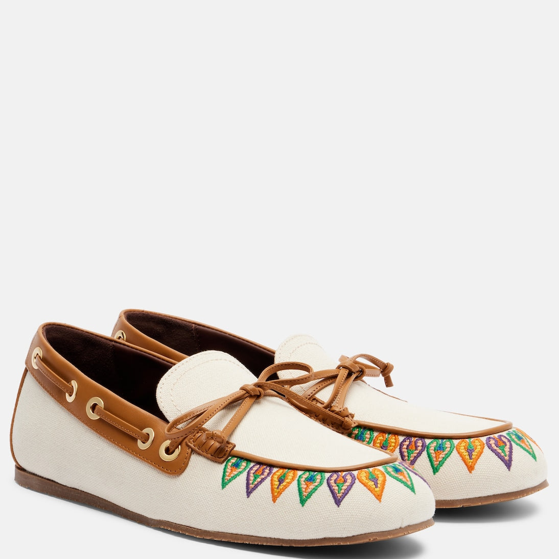 Etro - Embroidered canvas boat shoes