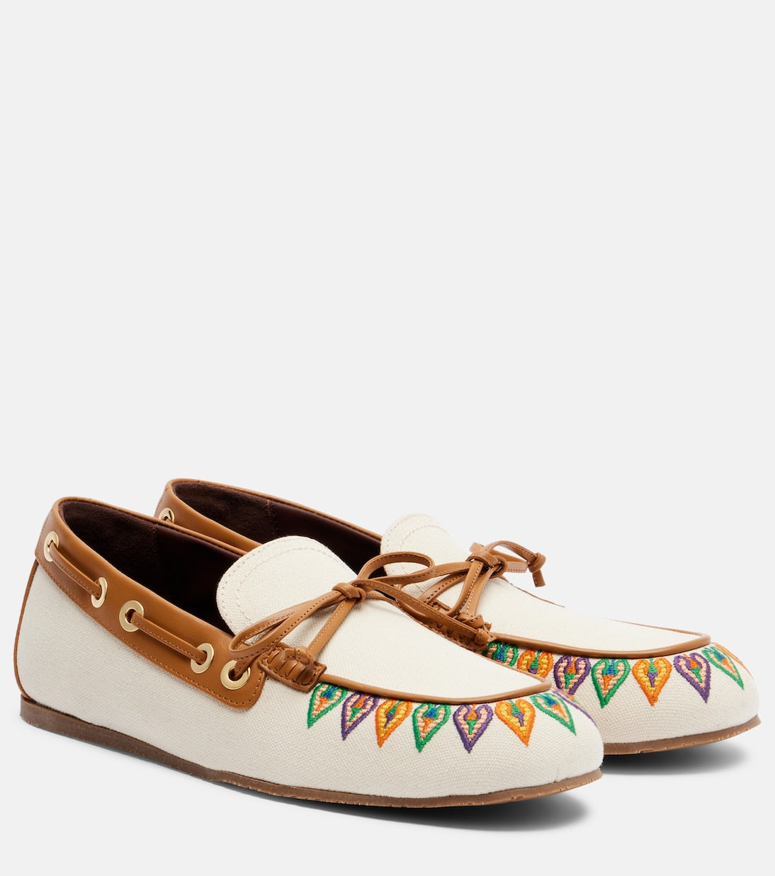 Etro - Embroidered canvas boat shoes