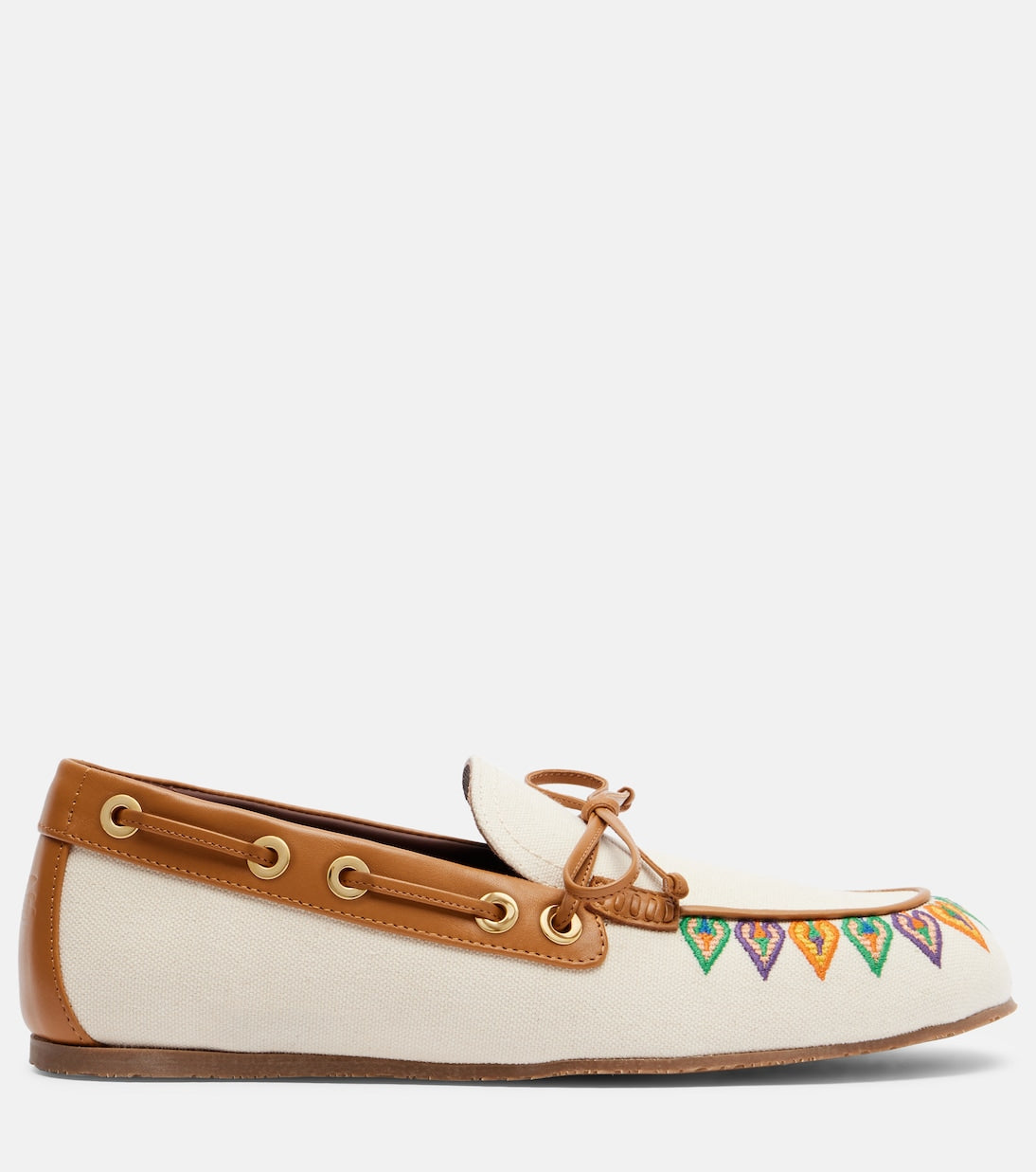 Etro - Embroidered canvas boat shoes