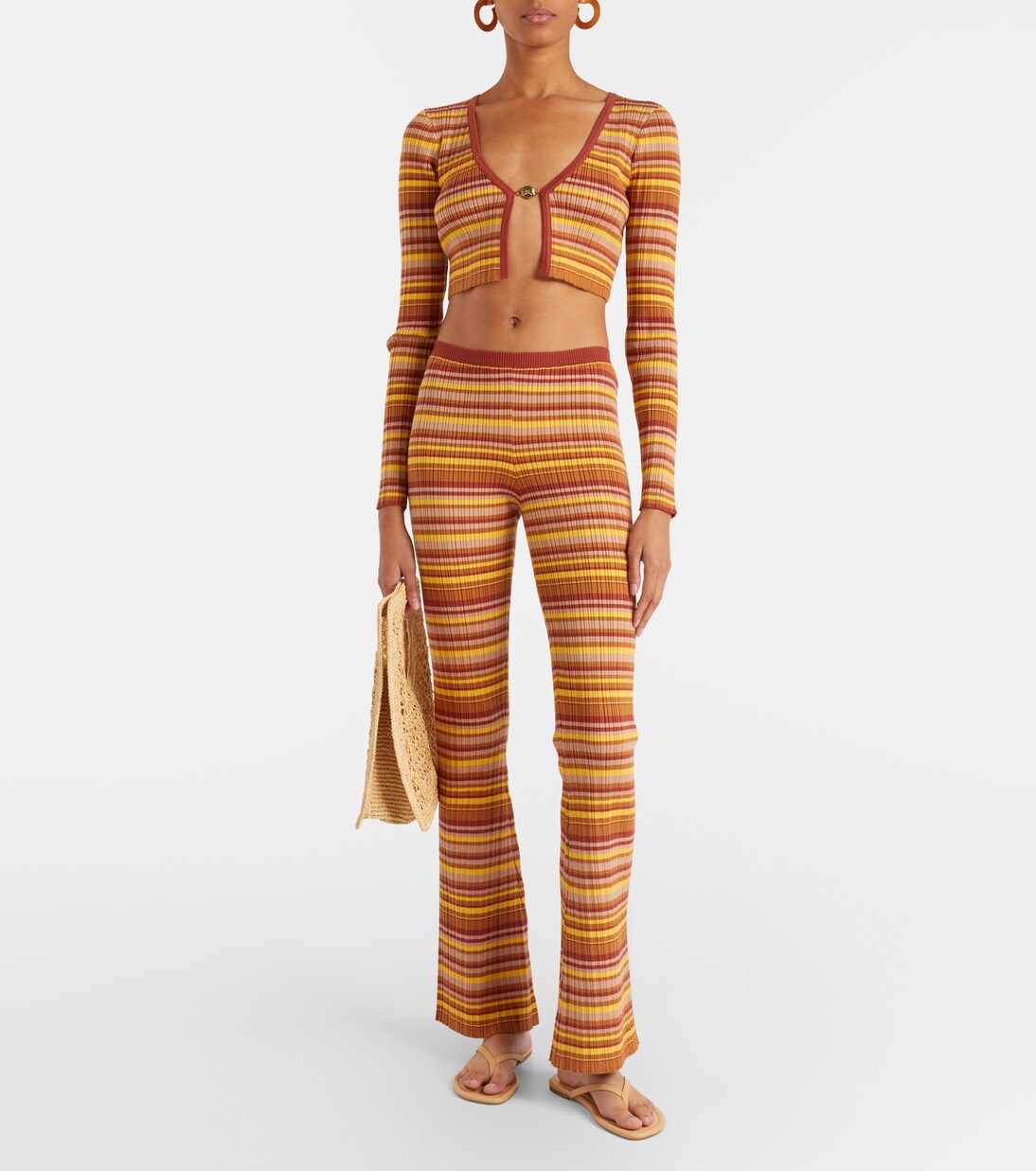 Bananhot - Ann ribbed-knit striped flared pants