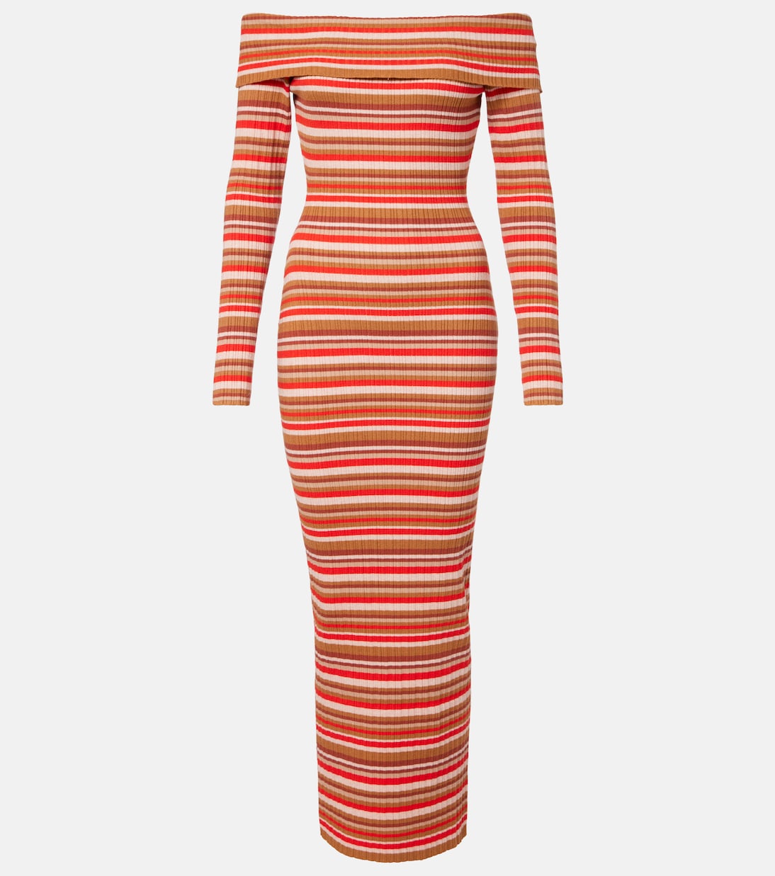 Bananhot - Bonnie ribbed-knit striped off-shoulder maxi dress