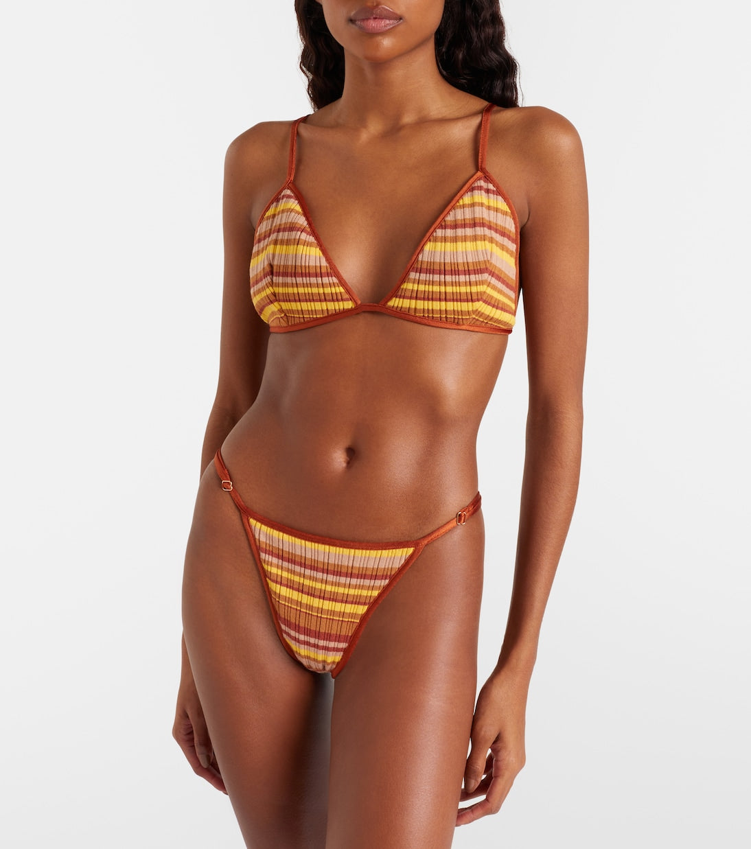 Bananhot - Ann ribbed-knit striped bikini bottoms