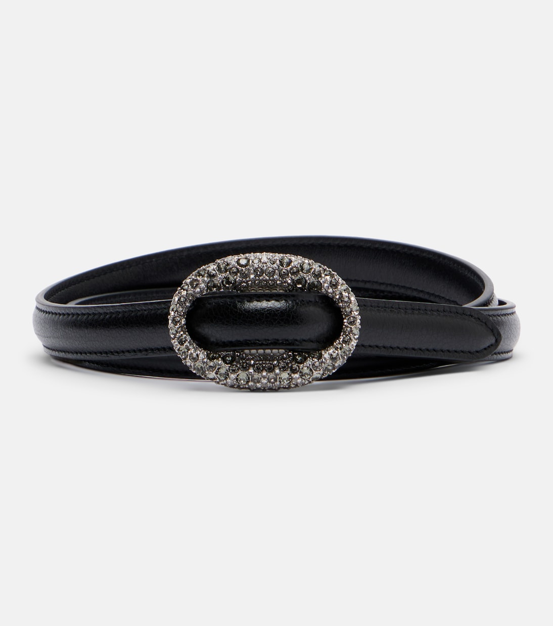 Saint Laurent - Crystal-embellished leather belt