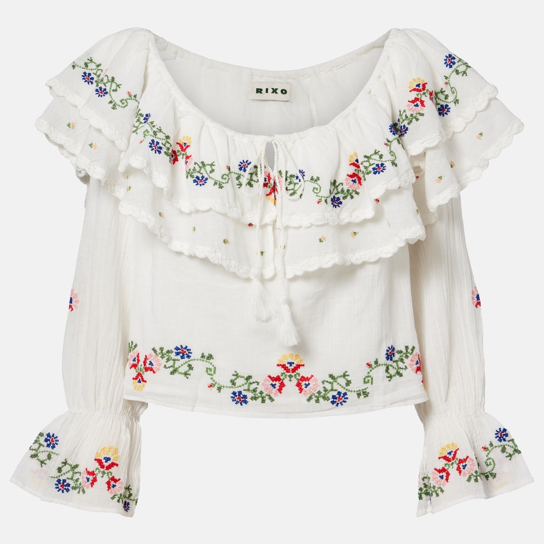Rixo - Maurine embroidered ruffled cotton top