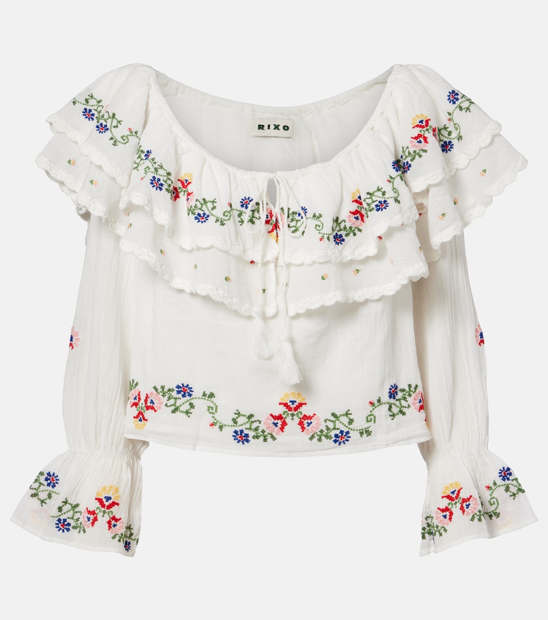 Rixo - Maurine embroidered ruffled cotton top