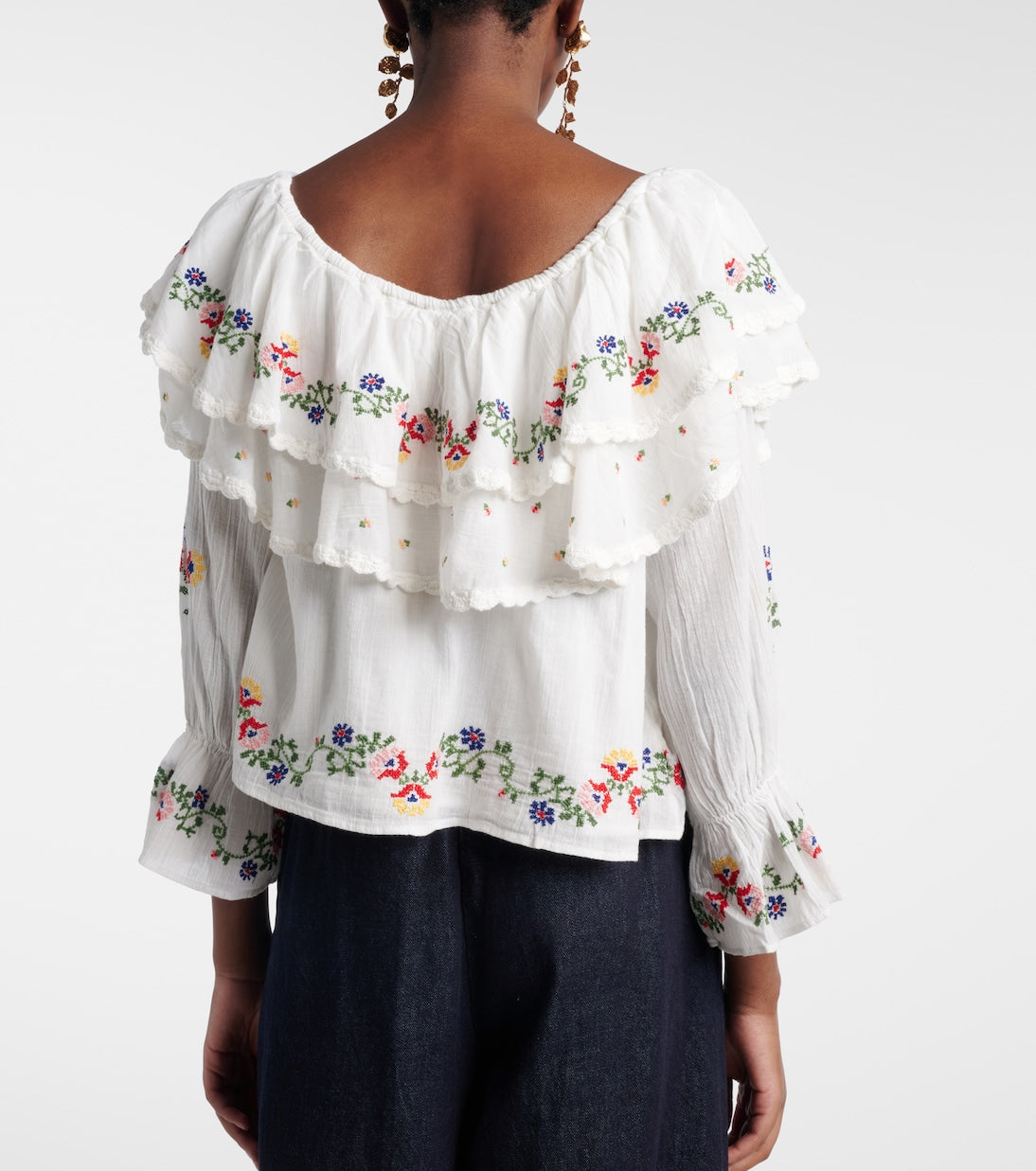 Rixo - Maurine embroidered ruffled cotton top