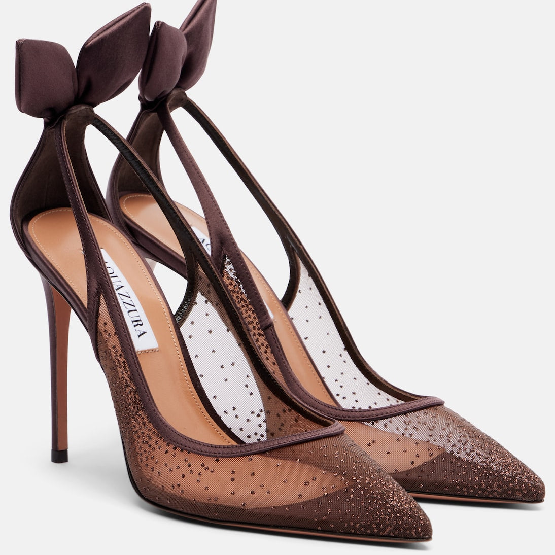 Aquazzura - Bow Tie 105 glitter mesh slingback pumps
